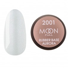 Каучукова база для гель лака Moon Full Aurora №2001 біла з мілким шимером 15 мл (5905123016585)