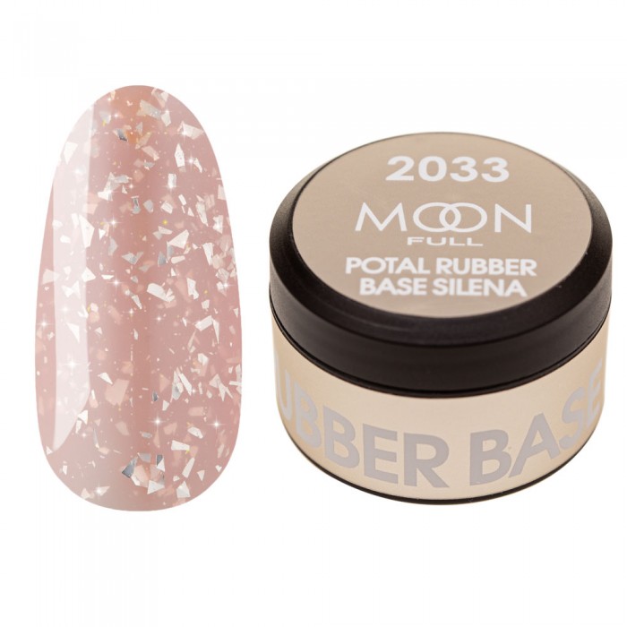 Каучукова база Moon Full Silena Rubber Basa №2033 бежева з срібною поталлю 15 мл (5905123017155)