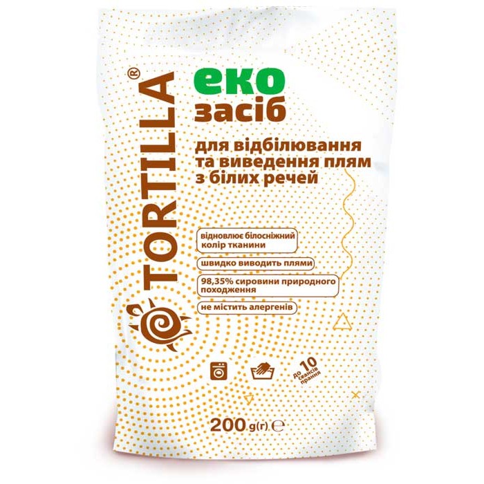 Еко засіб для відбілювання та виведення плям з білих речей Tortilla 200 г (4820049380590)